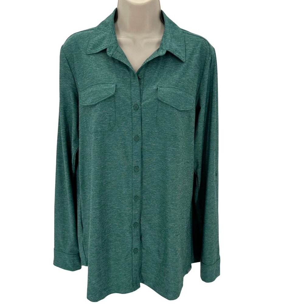 Eddie Bauer Green Athletic Active Button-Up Long-Sleeve Shirt Womens Size L